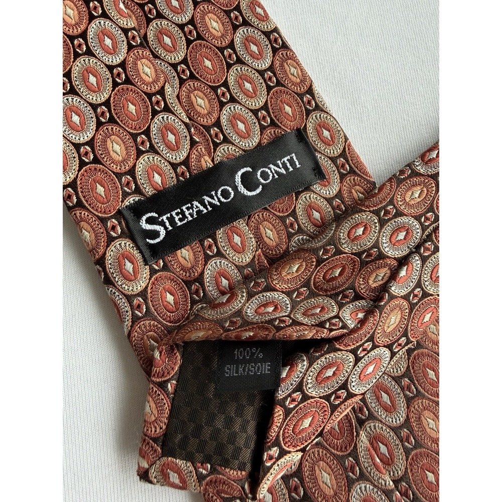 Stefano Conti	Peach Rose Medallion Woven Jacquard	100% Silk Tie Necktie 58.5 x 4